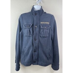 Abercrombie & Fitch Navy Utility Jacket Logo Spellout Button Zip Front Sz M Y2K